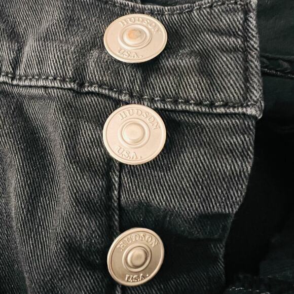 Hudson Jeans Riley Crop Edgy Grommet Distressed Black Denim Size 26 - Picture 3 of 10